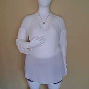 White House Black Market White Lace Cold Shoulder Top